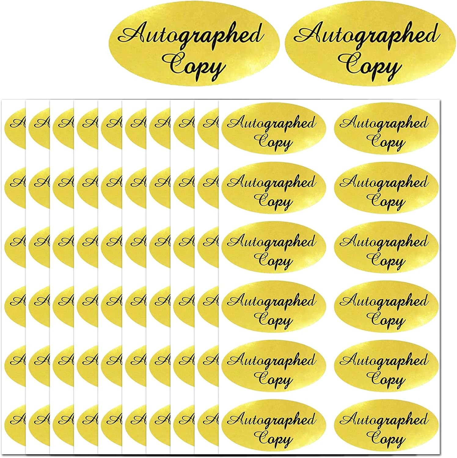 1008 PCS ‘Autographed Copy’ Stickers-1 X 2Inch Oval Gold Foil Labels Gold Foil