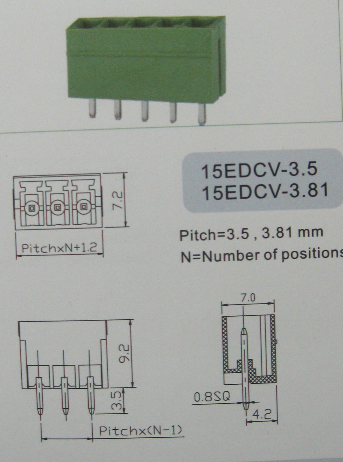 20 pcs 5pin 3.81mm Screw Terminal Block Connector Green Plugable Straight pin