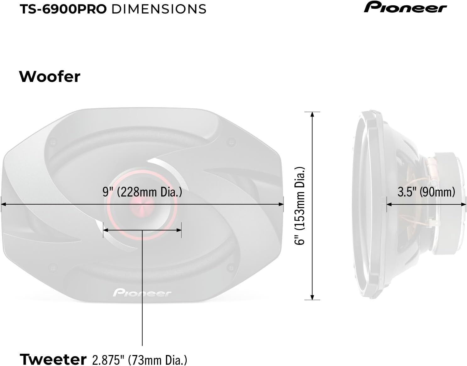 Pioneer TS6900PRO PRO Series 6×9″ 2-Way 600W MAX 2 Speakers Black Pair