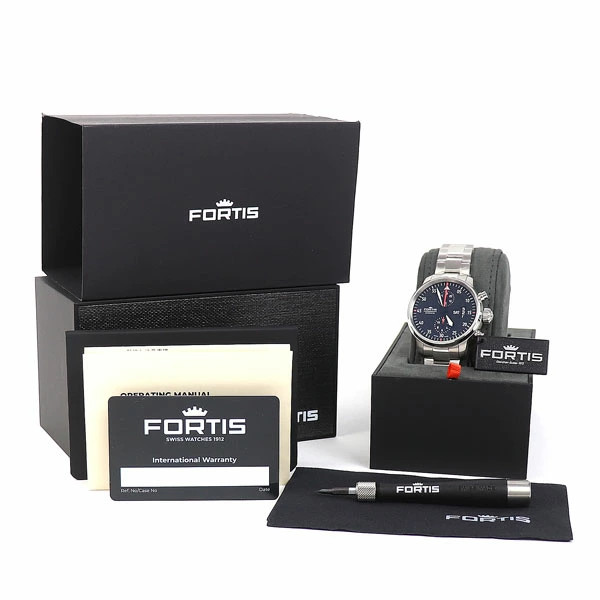 FORTIS Watch Cockpit 2 Chronograph Automatic Black Stainless Steel Unused w/Box