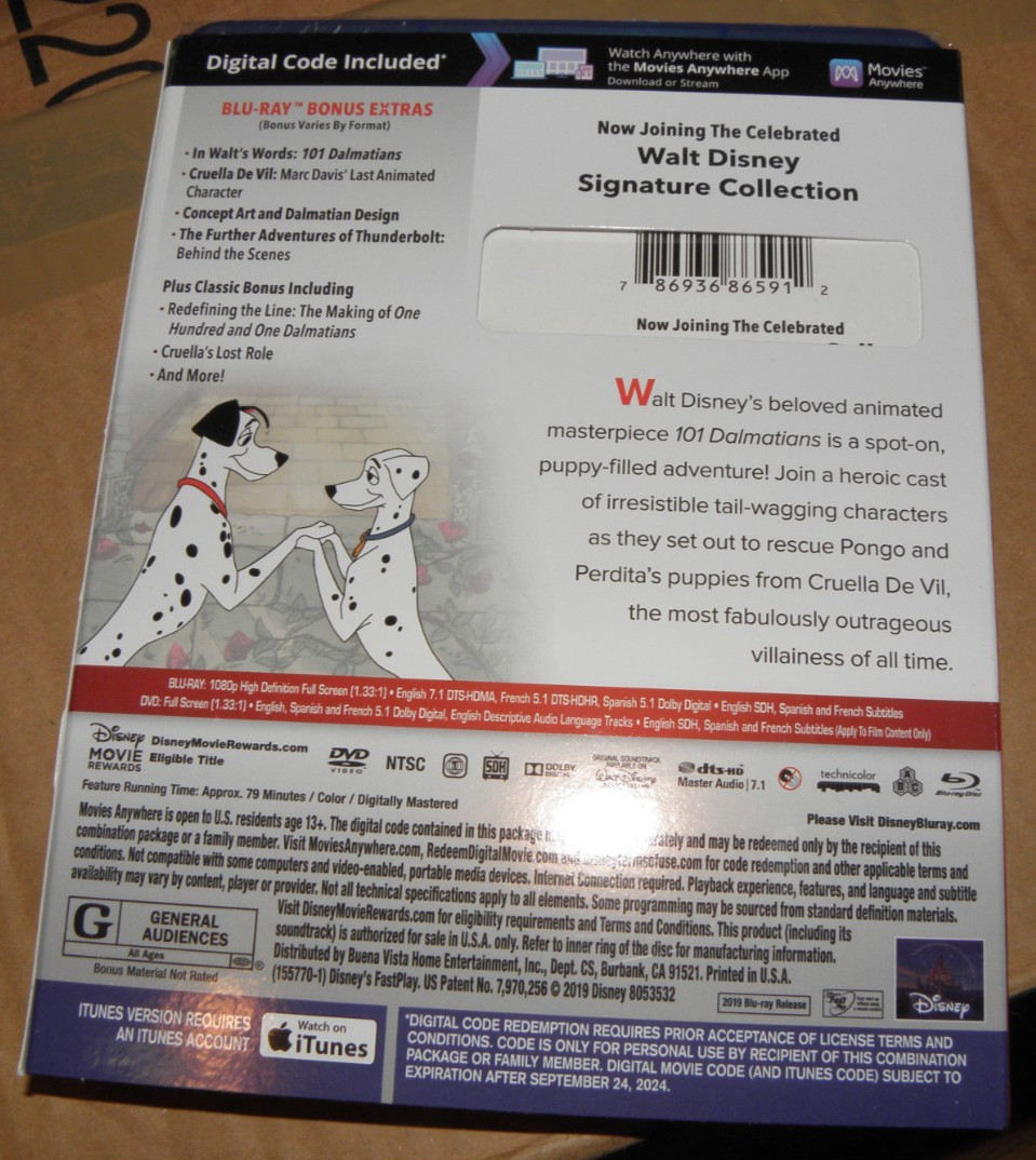 DVD BluRay 101 Dalmations Movie