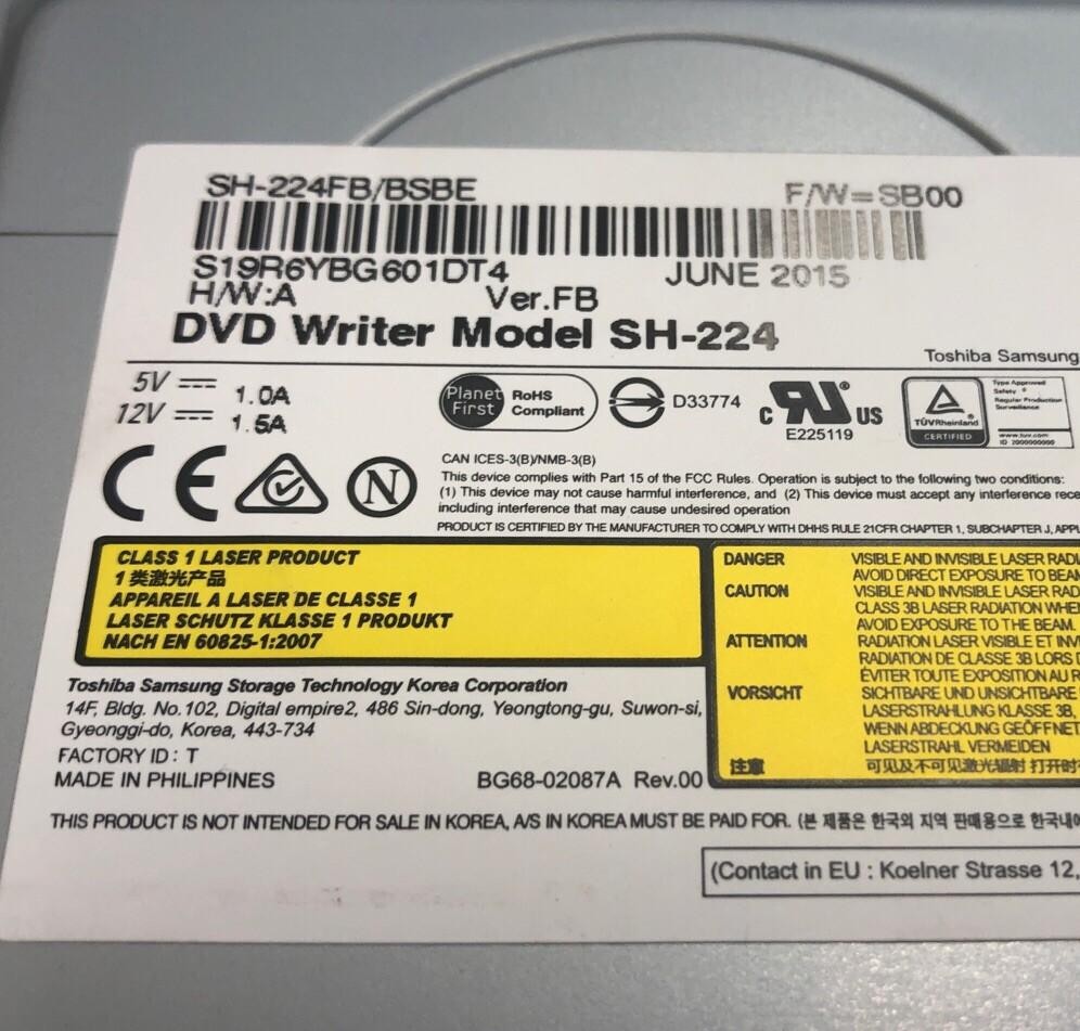 TOSHIBA Samsung SH-224FB/BSBE DVD Writer DRIVE VER FB