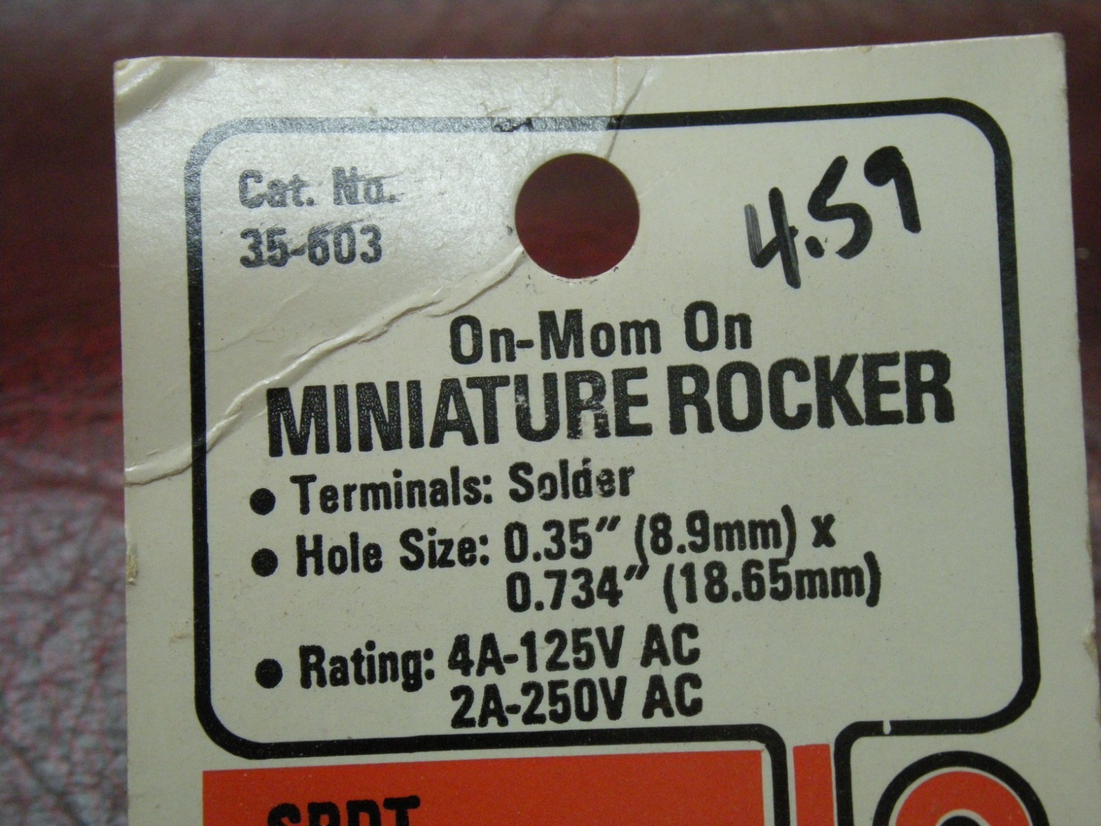 Vintage GC Electronics Miniature Rocker Switch, 125V 4A, 250V 2A, On-Mom On NOS