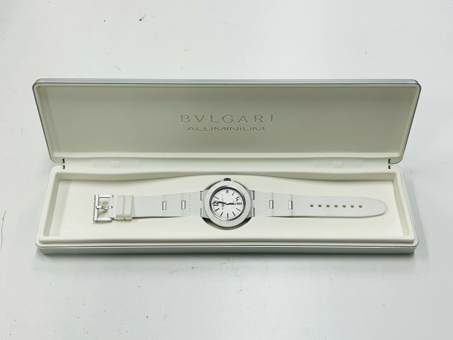 BVLGARI Aluminum BB40AT Men’s Automatic Watch Box Date Round Dial Accessary