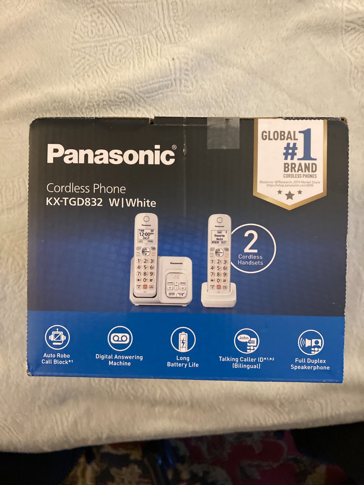 PANASONIC Cordless Phone KX-TGD832 Set (NEW IN BOX) 2 Handsets w/ Base – WHITE
