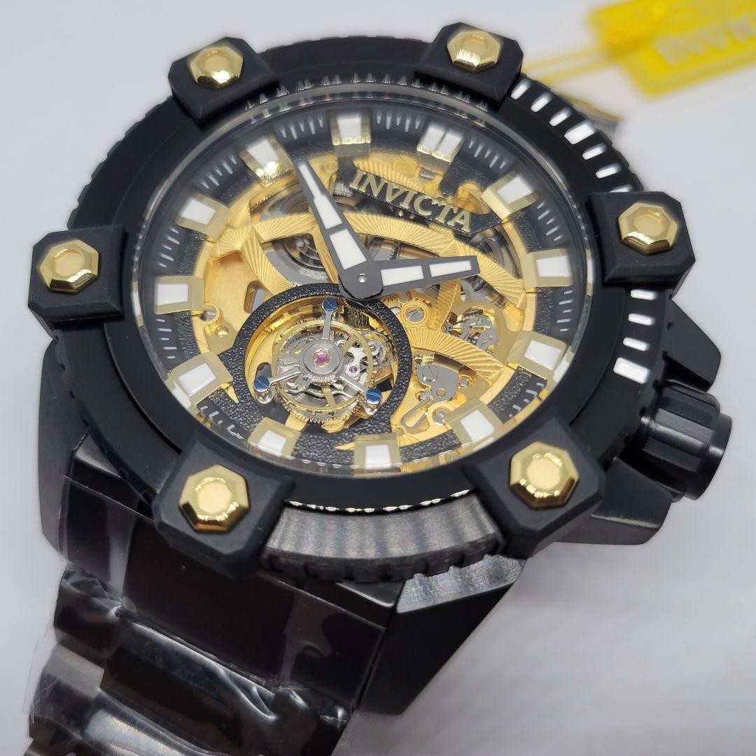 Invicta Reserve Grand Octane Tourbillon 56mm Automatic Watch Gold Dial Black Box
