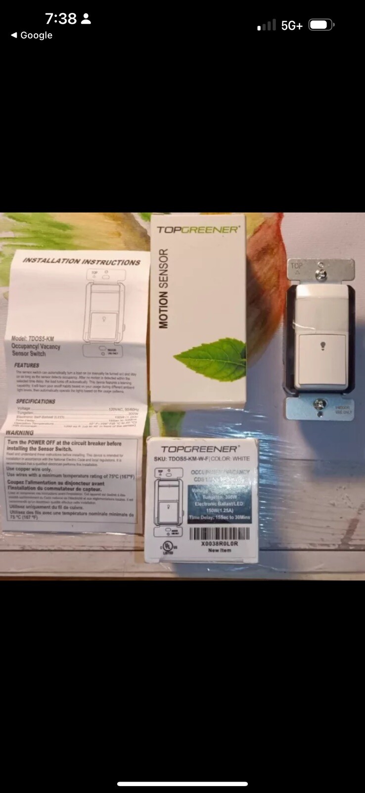 (6) Topgreener Light Sensor Switch AKA Occupancy/Vacancy Sensor Switch