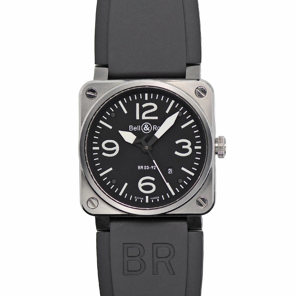 BELL & ROSS Watch BR03-92 Automatic Stainless Steel/Rubber Strap Black Dial Men