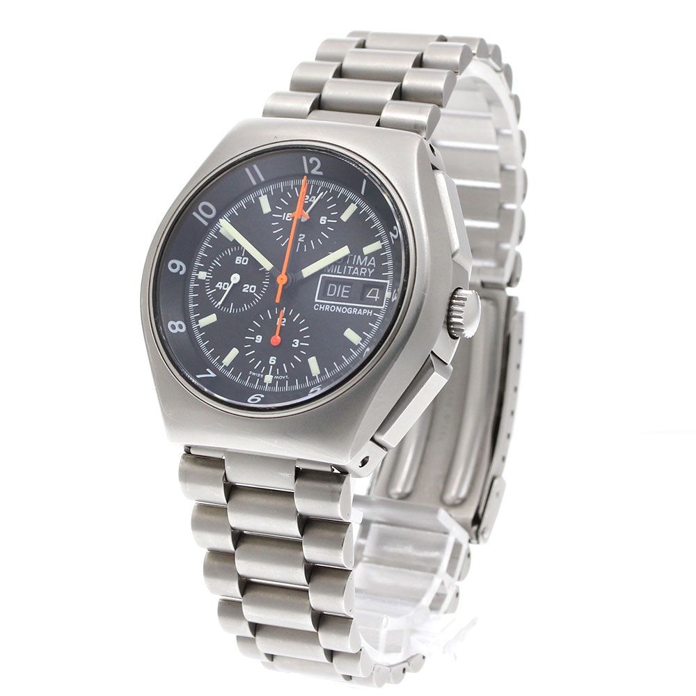 TUTIMA 798-2 Military Chronograph Lemania Cal.5100 Auto Black Dial SS Mens Watch