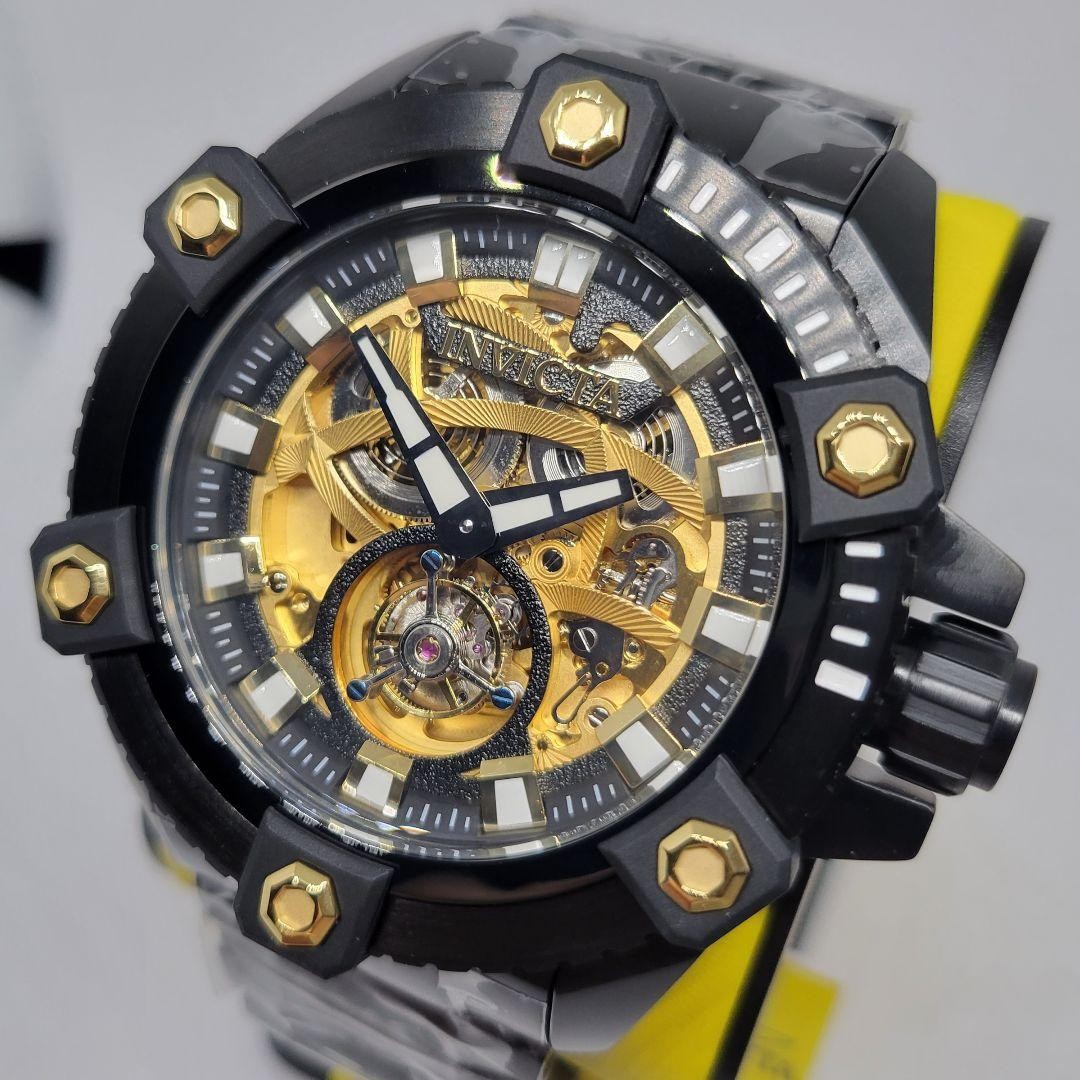 Invicta Reserve Grand Octane Tourbillon 56mm Automatic Watch Gold Dial Black Box