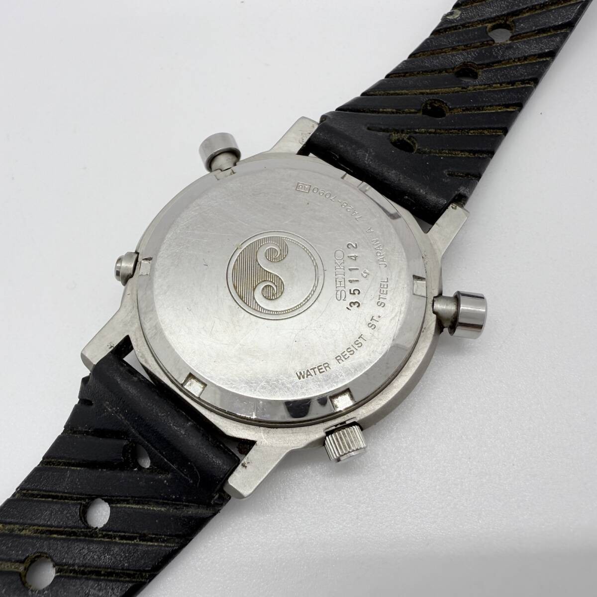 SEIKO Watch Yacht Timer 7A28-7090 351142 White Quartz Leather Men’s Auth Rare
