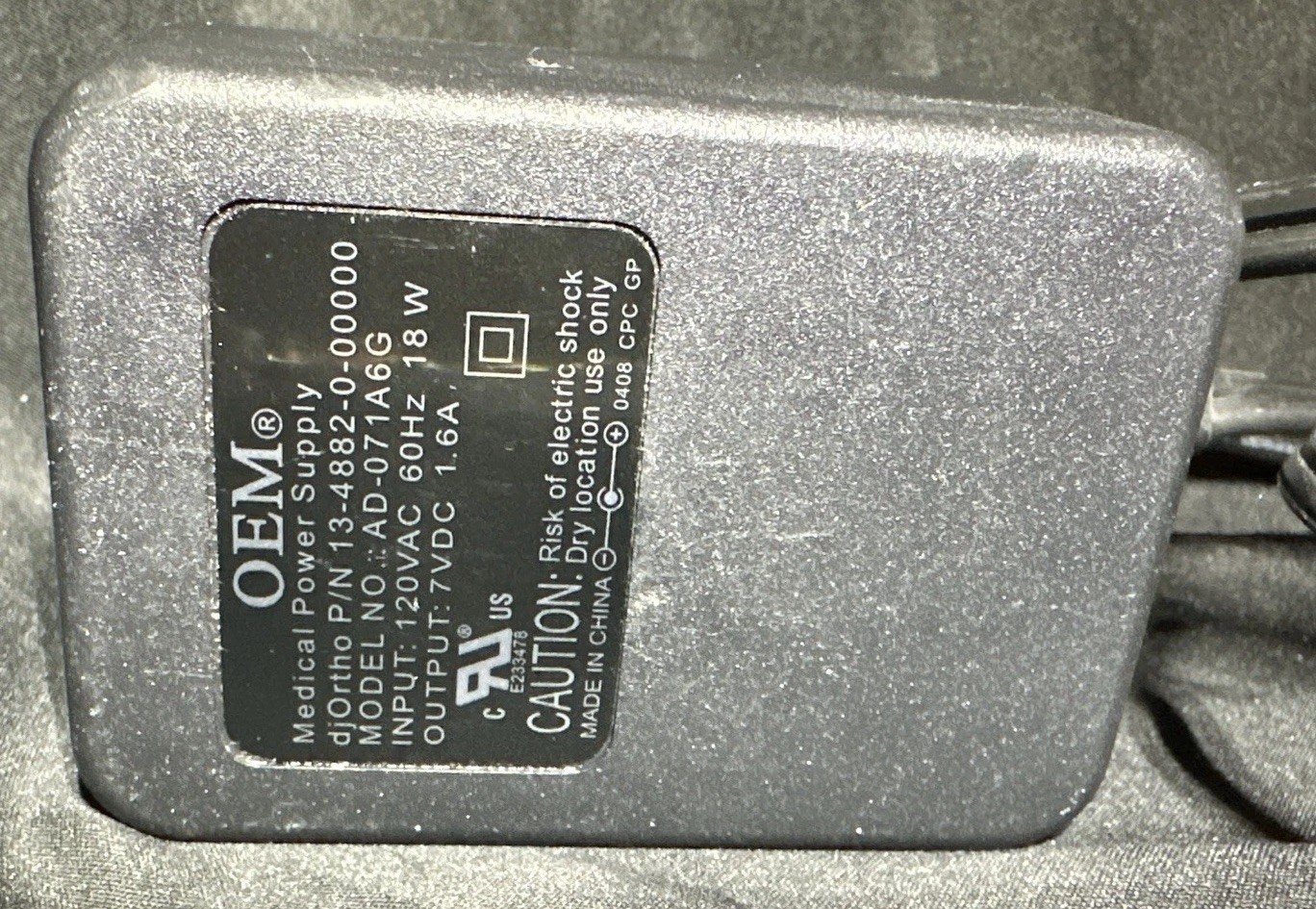 OEM Aircast Cryocuff IC Gravity Cooler Replacement Power Cord Supply AD-071A6G
