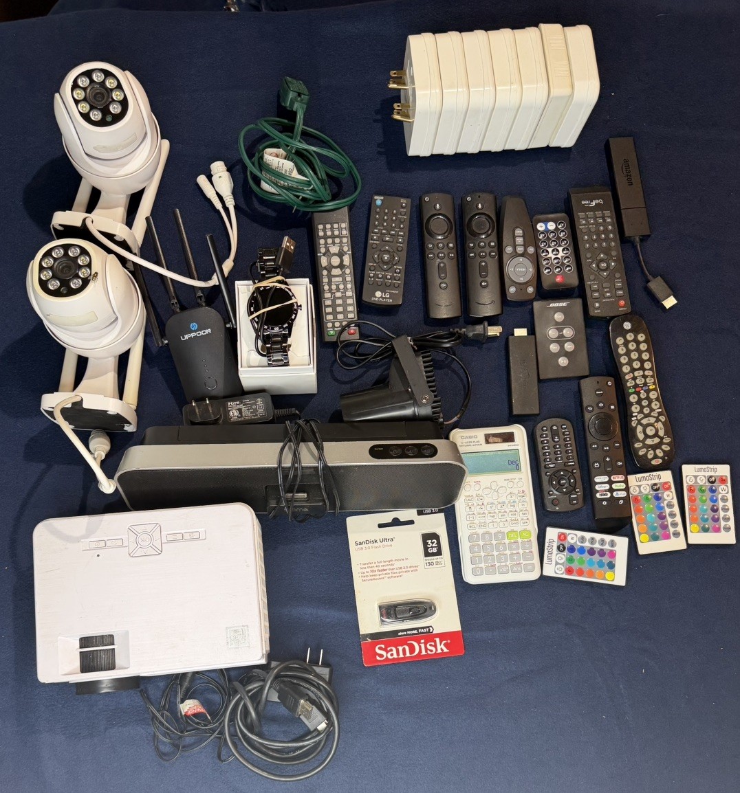 Lot Of Random Electronics, projector, light beam, camera, Remotes , See Pics