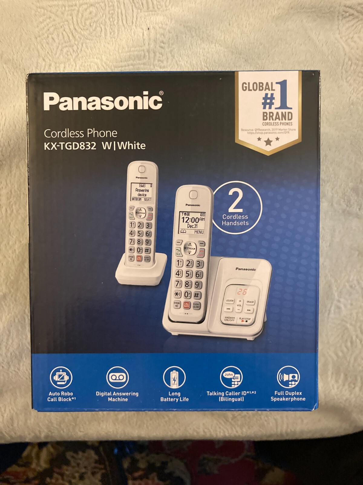 PANASONIC Cordless Phone KX-TGD832 Set (NEW IN BOX) 2 Handsets w/ Base – WHITE