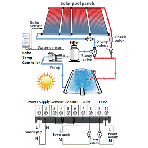 Differential Temperature Controller Water Heater Solar Panel Water Pump 2 Sensor