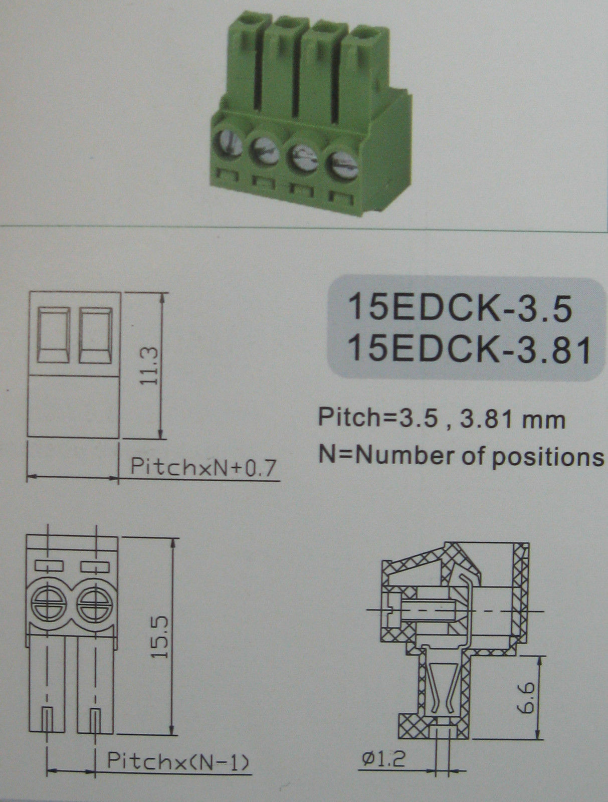 20 pcs 5pin 3.81mm Screw Terminal Block Connector Green Plugable Straight pin