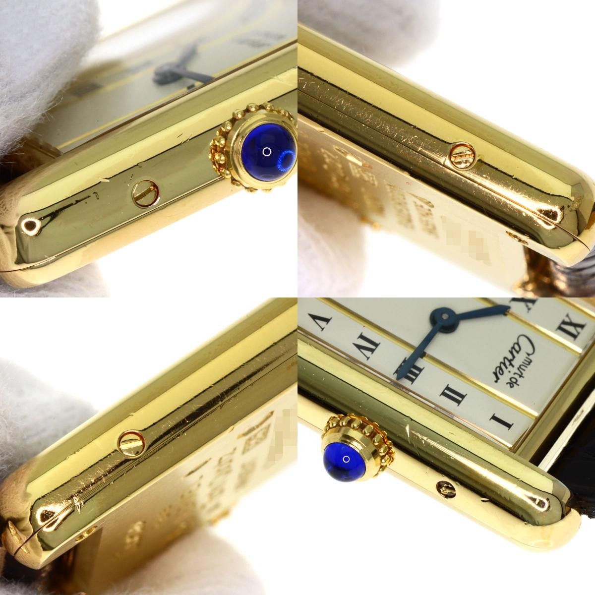 Cartier Must Tank Watch Silver Leather Women’s Quartz Square Dial Box Accessary