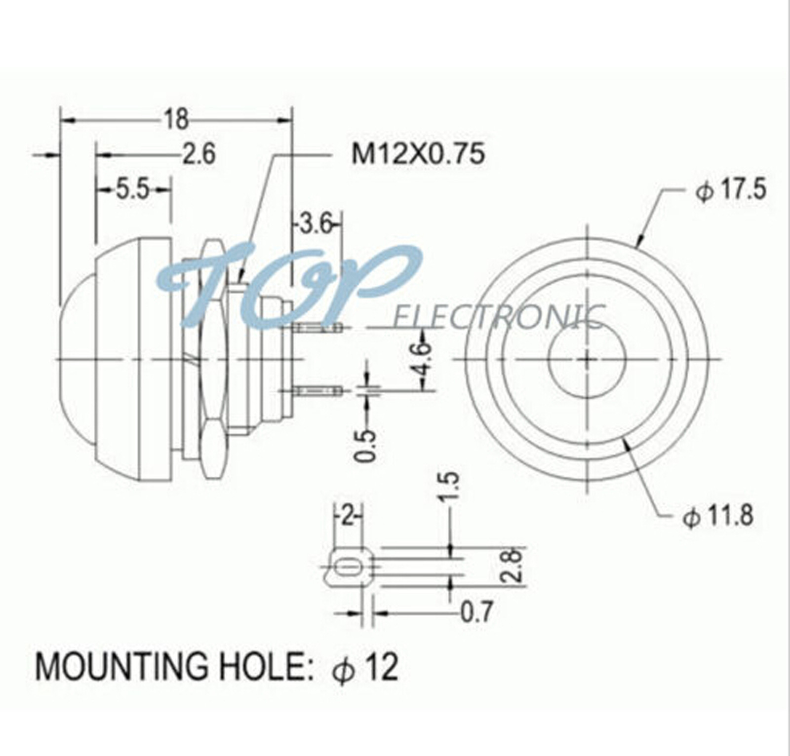 Blue 12mm Waterproof Momentary ON/OFF Push Button Mini Round Switch