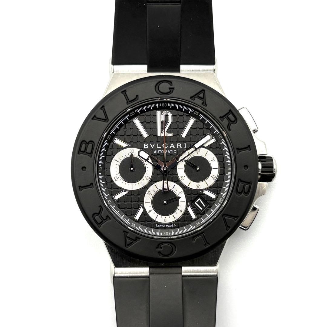 BVLGARI Watch Black Silver Diagono Chronograph Date DG42SVCH Automatic 42mm Men