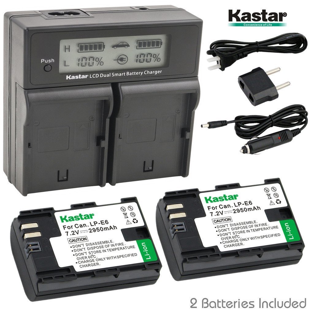 LPE6 Battery&LCD Dual Charger for Canon EOS 5DS, 5DS R,5D Mark II,5D Mark III