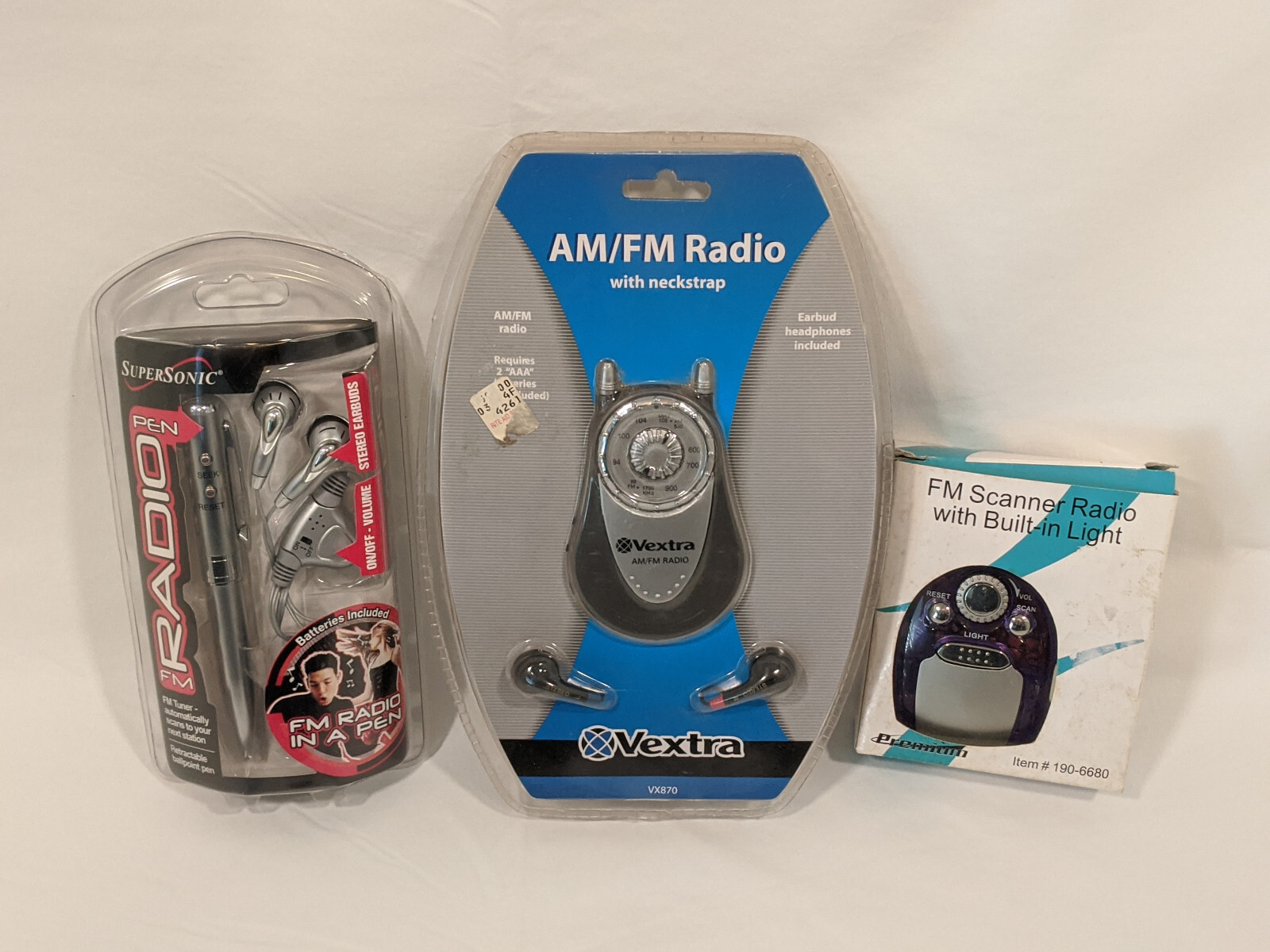 Radio Lot AM/FM Pocket Radio, FM Pocket Pen and FM Scanner All with Ear Buds