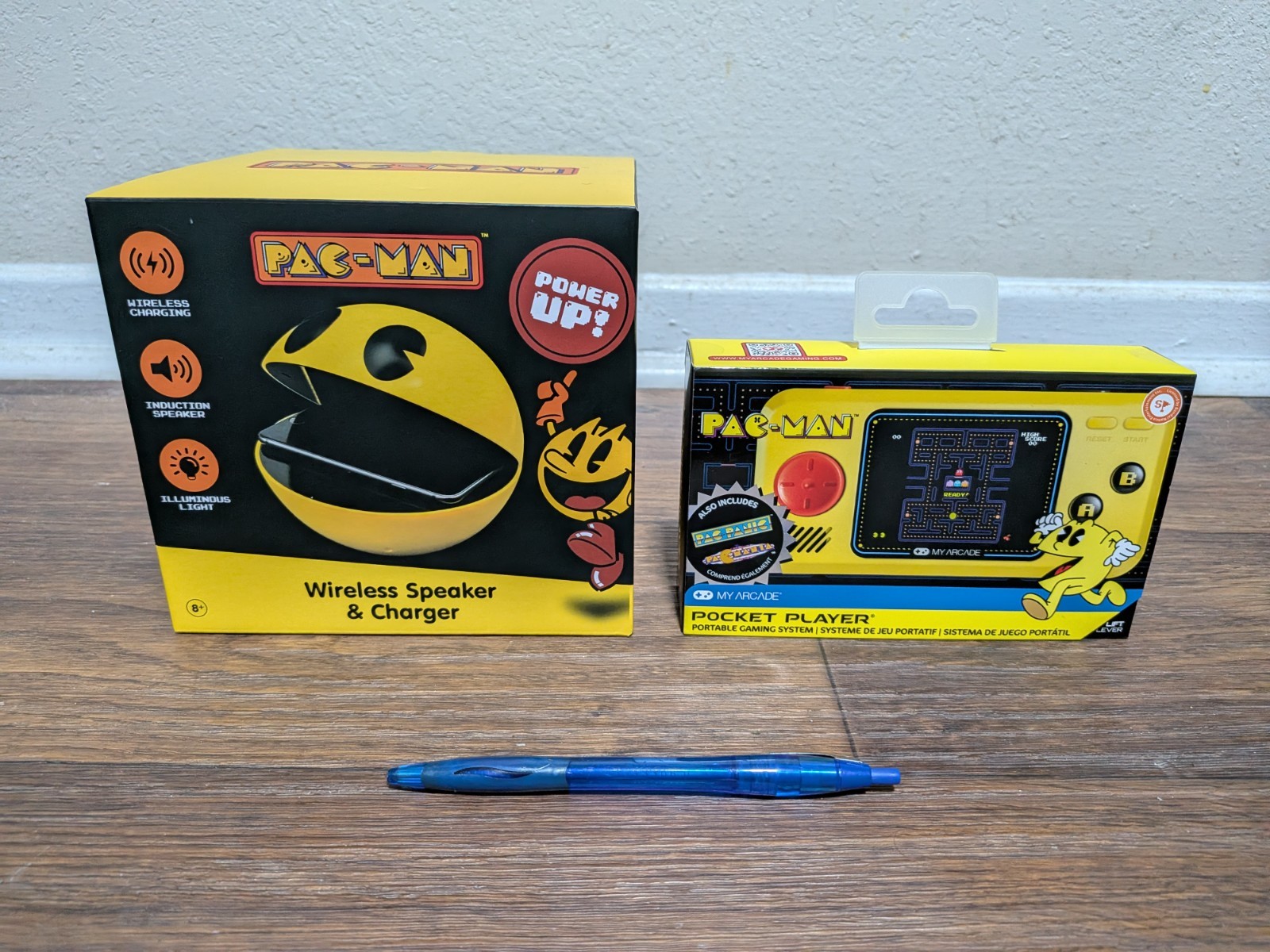 PAC-MAN Wireless Speaker, Charger, and Light & 3-Game Pocket Player Gift Set!