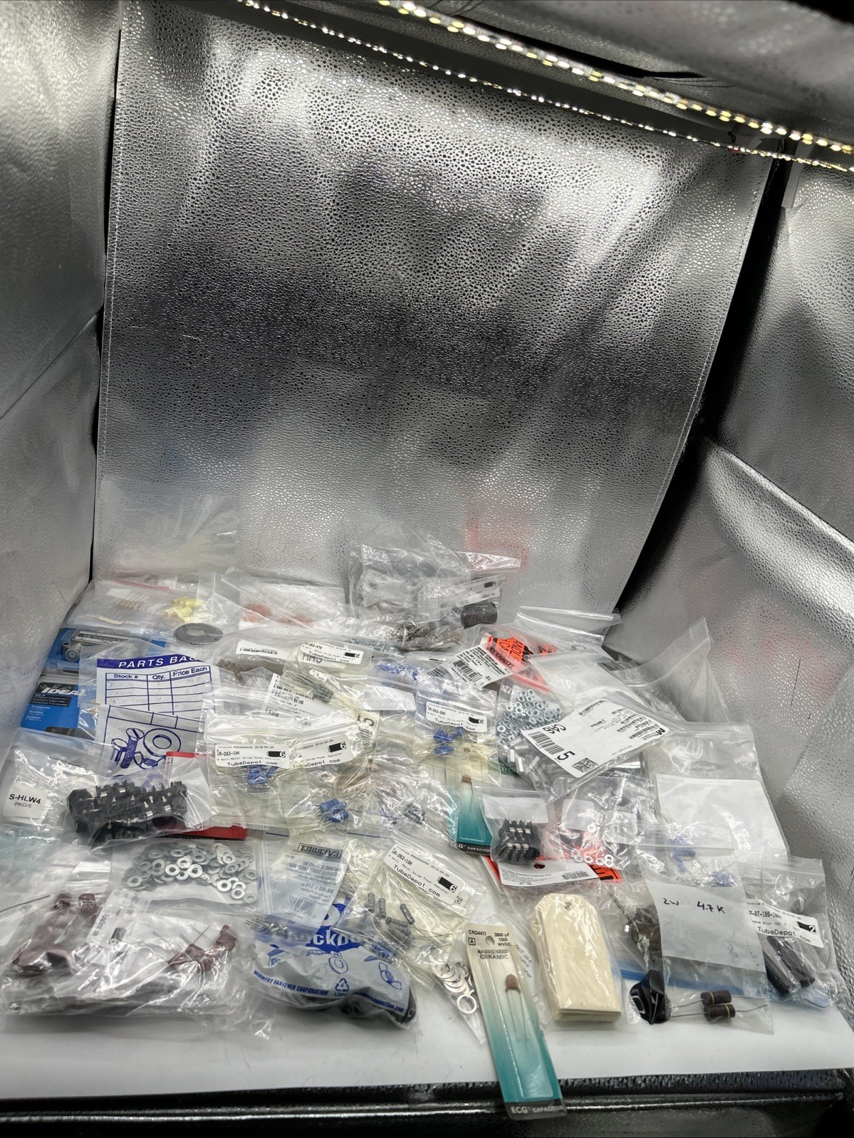 Mixed Electronics Hardware Lot, Screws, Washers, Springs, Components, Resistors