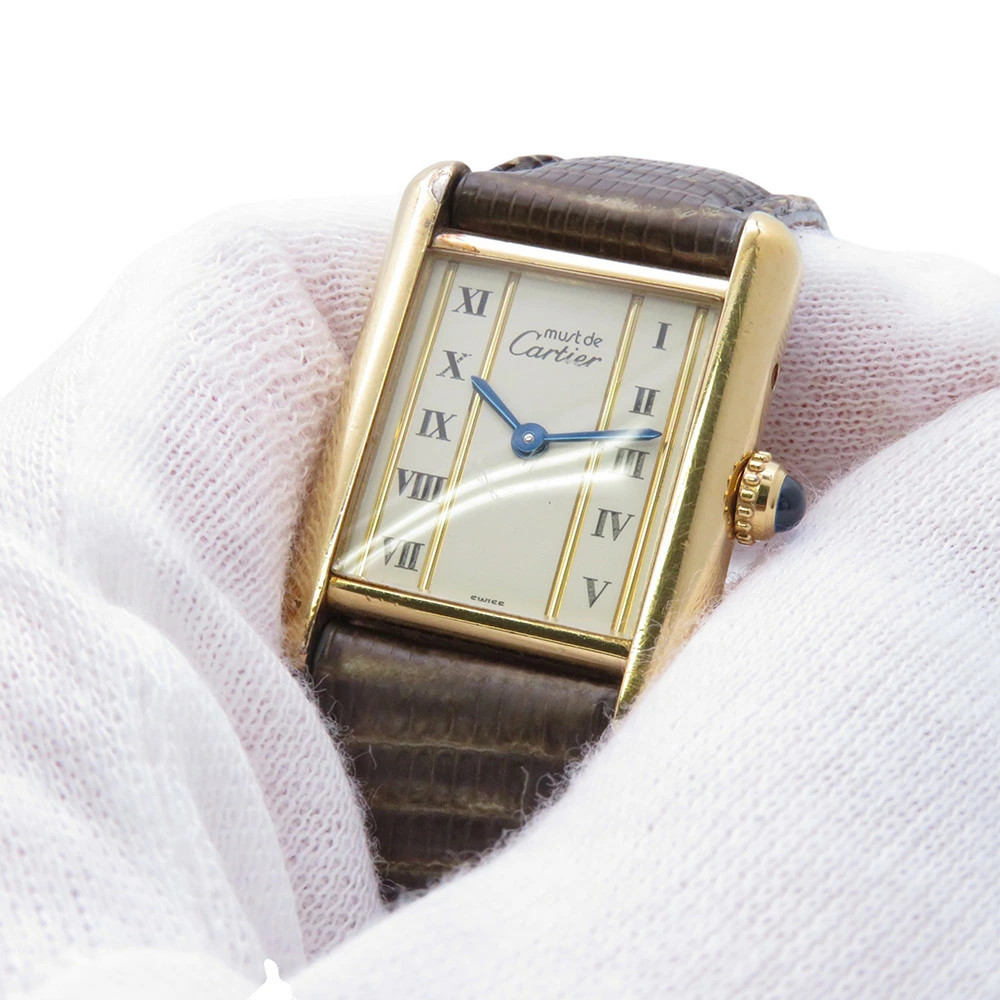 Cartier Must Tank SM Vermeil W1003053 Watch Square Dial Quartz Accessary Auth