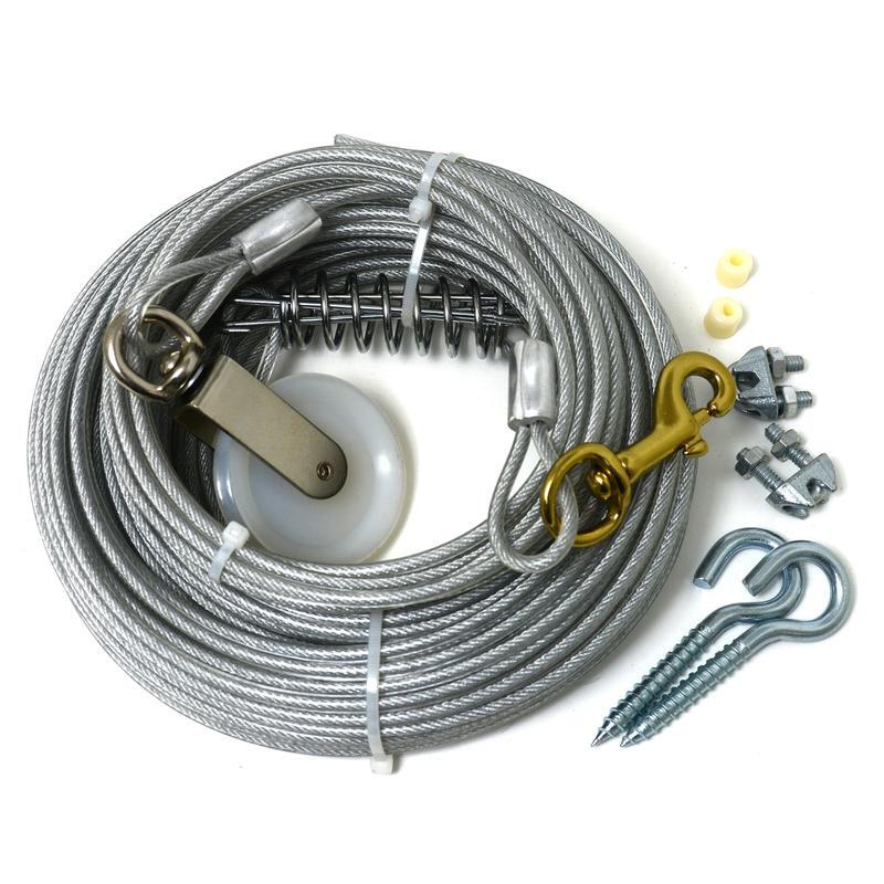 Heavy Duty Dog Run Cable 100ft Outdoor Trolley Exerciser W/ Pulley Lead Silver