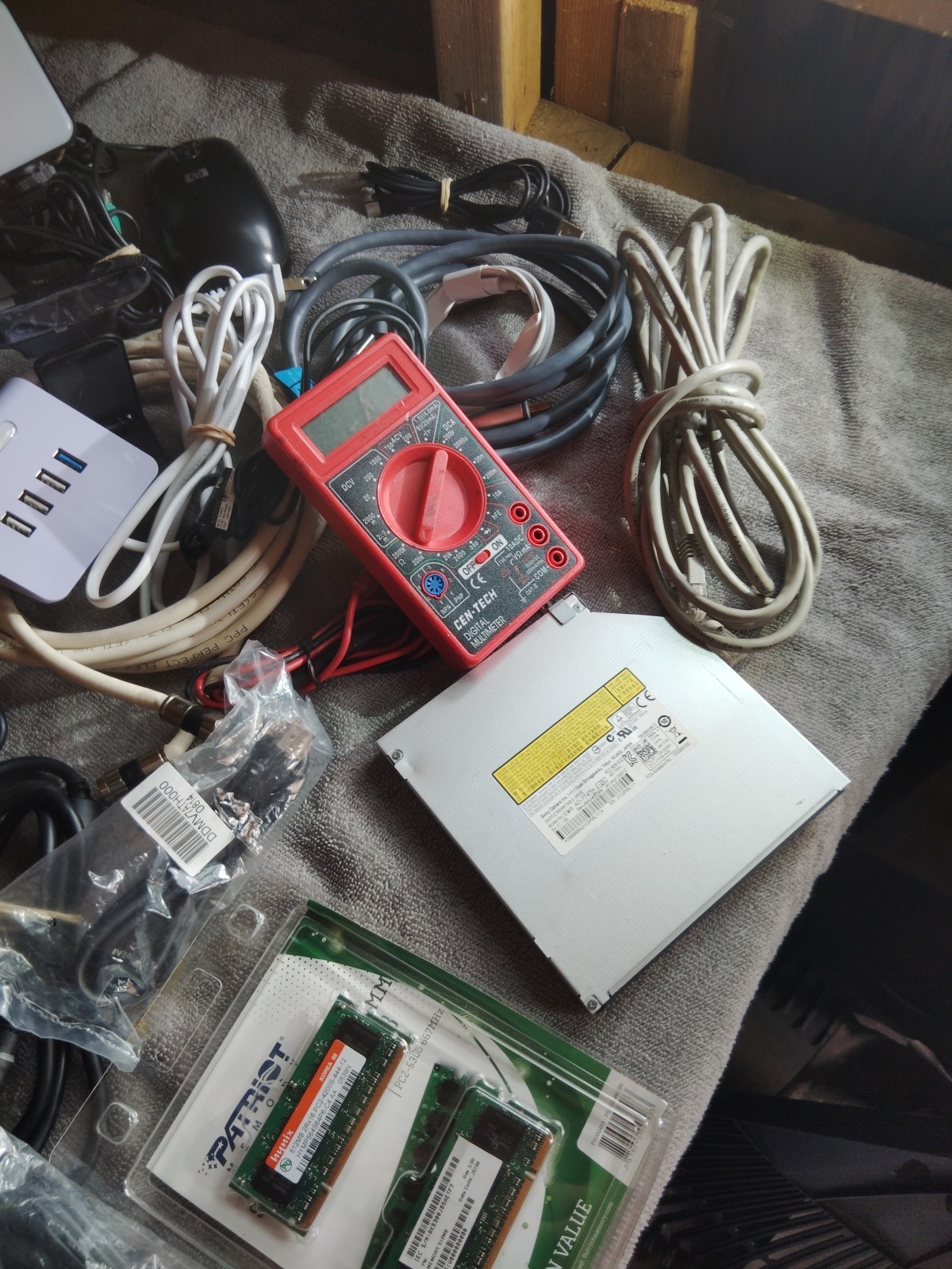Large Electronics Lot – Power Adapters, Cables, RAM, Dock, Webcam, Headset
