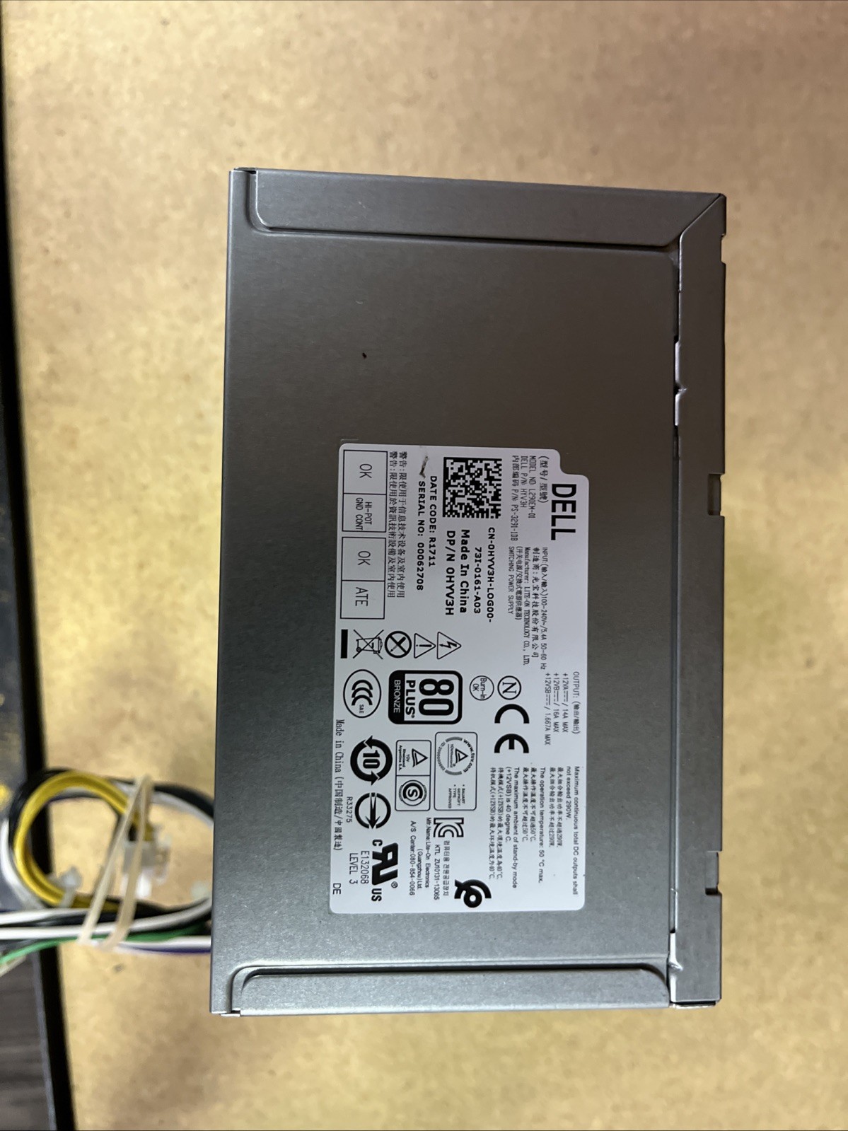 Dell 290w Power Supply L290EM-01 HYV3H AO3