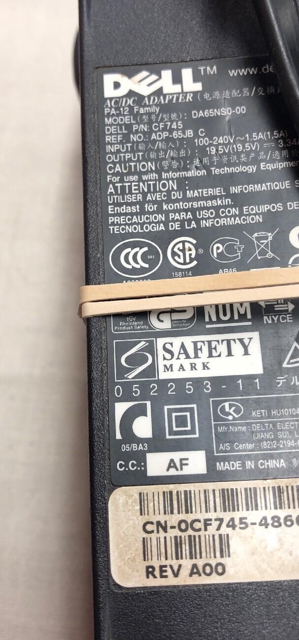 DELL DA65NS0-00 ADP-65JB 0CF745 LAPTOP Power ADAPTER PA-12