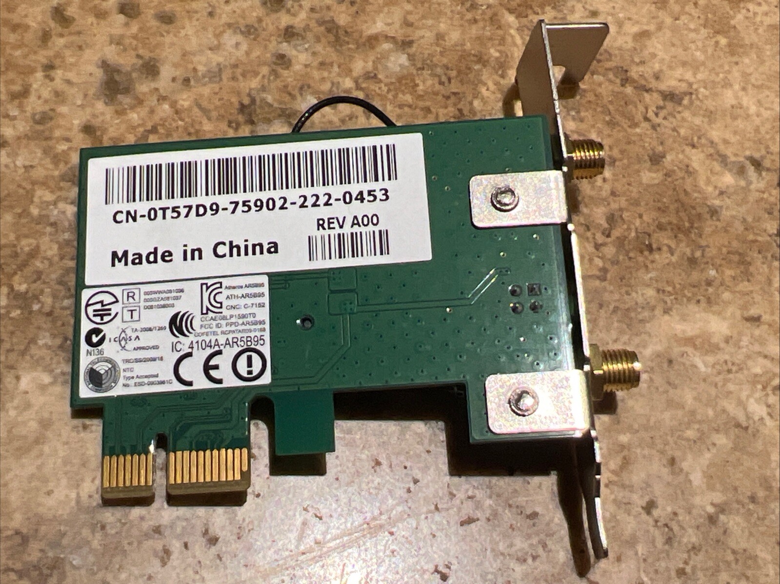 Dell WPET 123GN A V02 PCIe 19K A08 2101R WLAN Mini Card P/N: 056CGK Low Profile