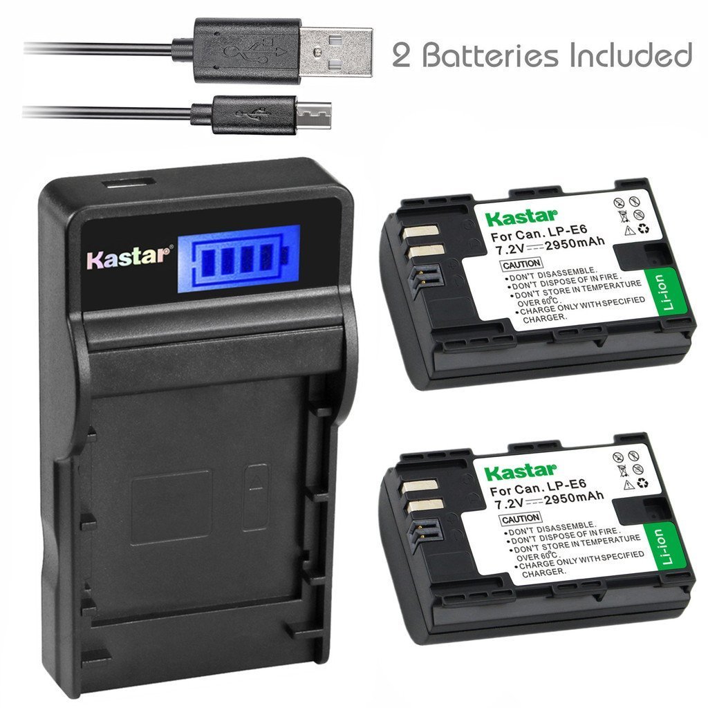 LPE6 Battery & SLIM LCD Charger for Canon EOS 5DS, 5DS R,5D Mark II,5D Mark III