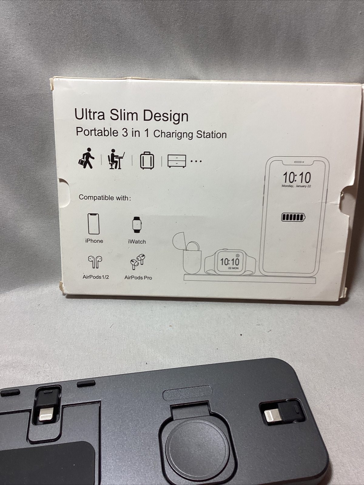 Ultra slim, design, portable, 3 In 1charging station. Apple, Gray