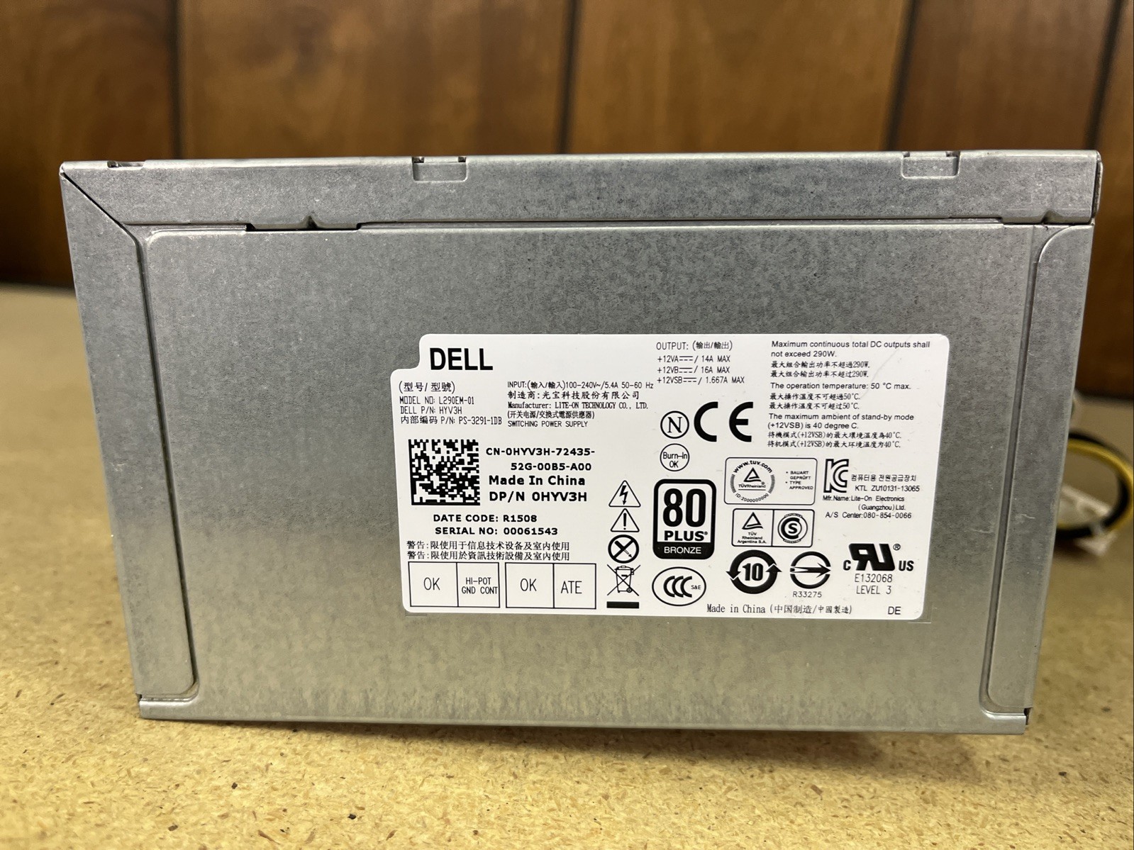 Dell 290w Power Supply L290EM-01 HYV3H A00