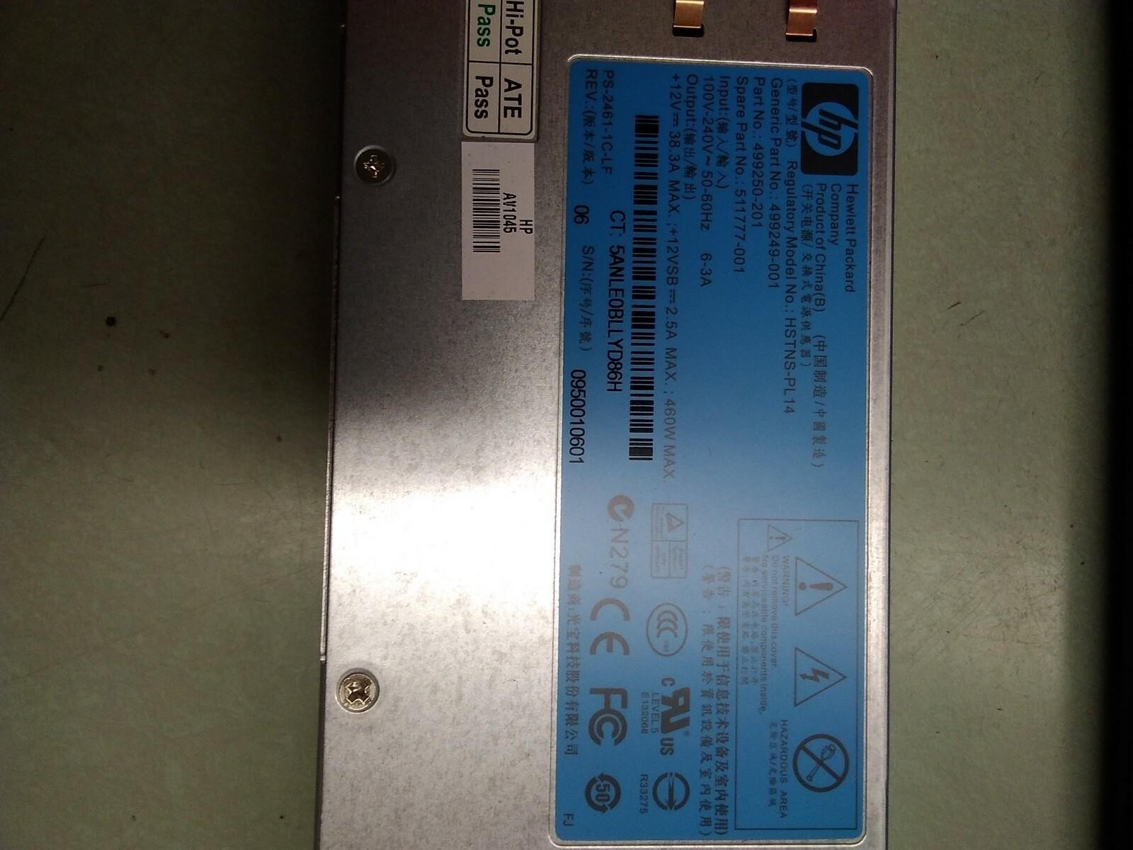 HP HSTNS-PL14 511777-001 / 499249-001 Server Power Supply, 460W, HP REV 20