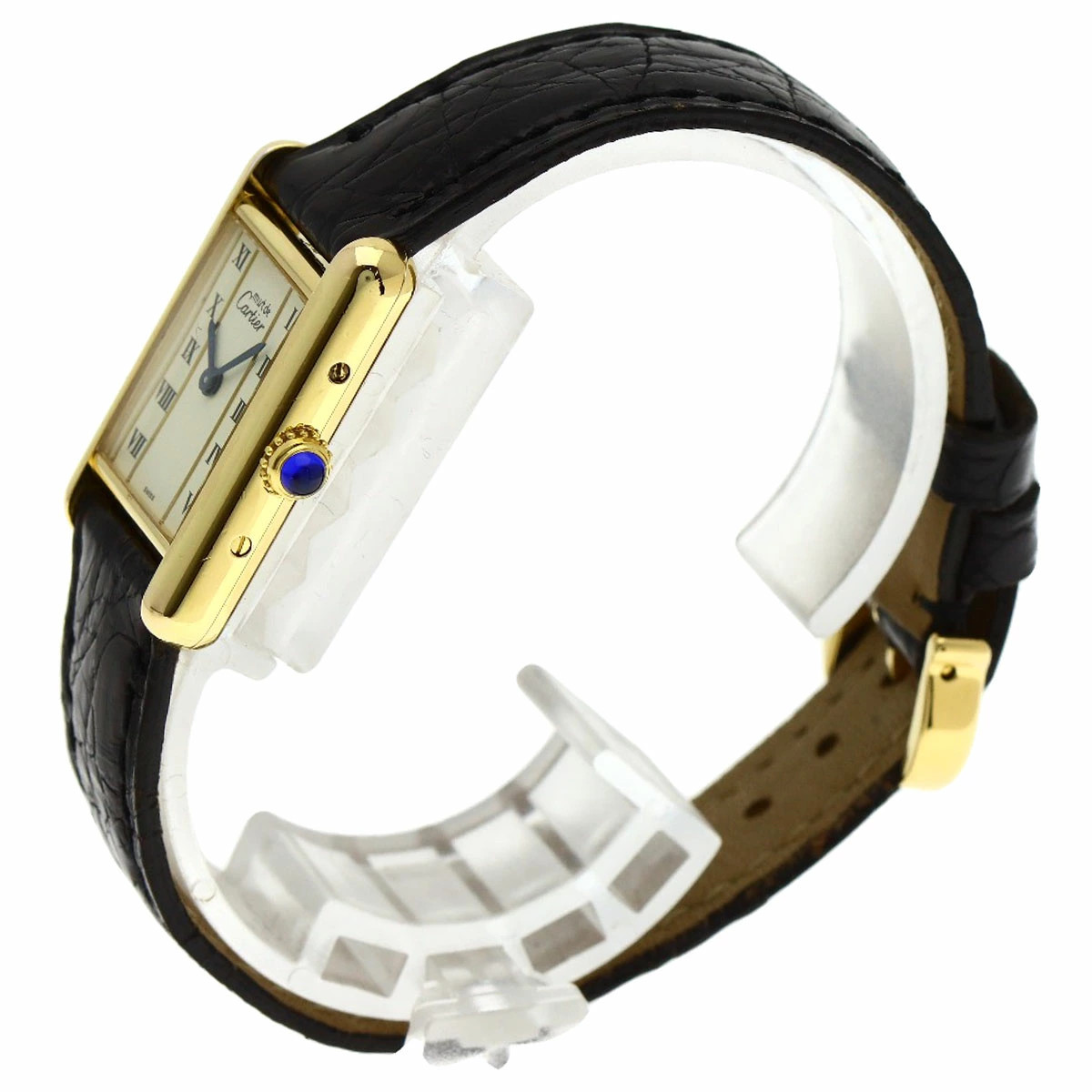 Cartier Must Tank Watch Silver Leather Women’s Quartz Square Dial Box Accessary