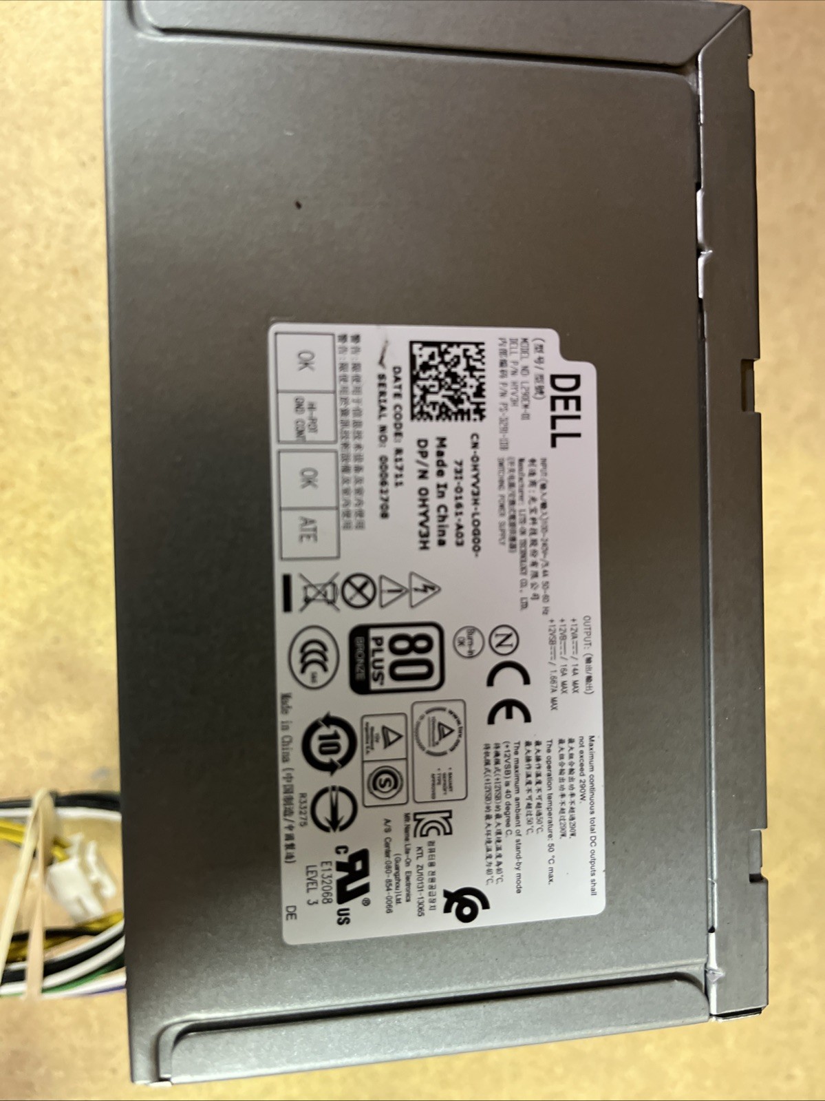 Dell 290w Power Supply L290EM-01 HYV3H AO3