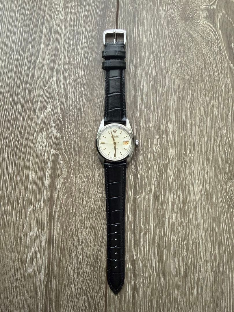 Rolex Watch Oysterdate Precision 6494 White Leather Band Red Black Calendar Rare