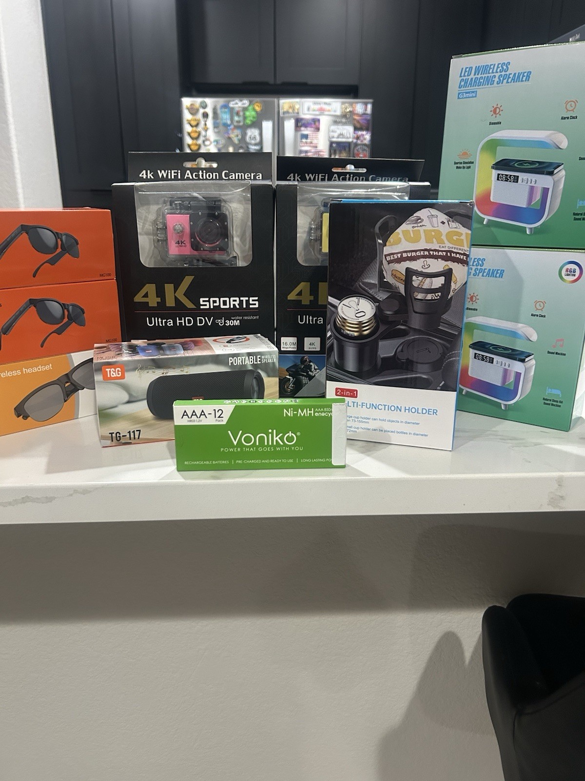T&G TG-117 Speaker, 4K WiFi Action Camera, Voniko AAA Batteries, RGB/WC