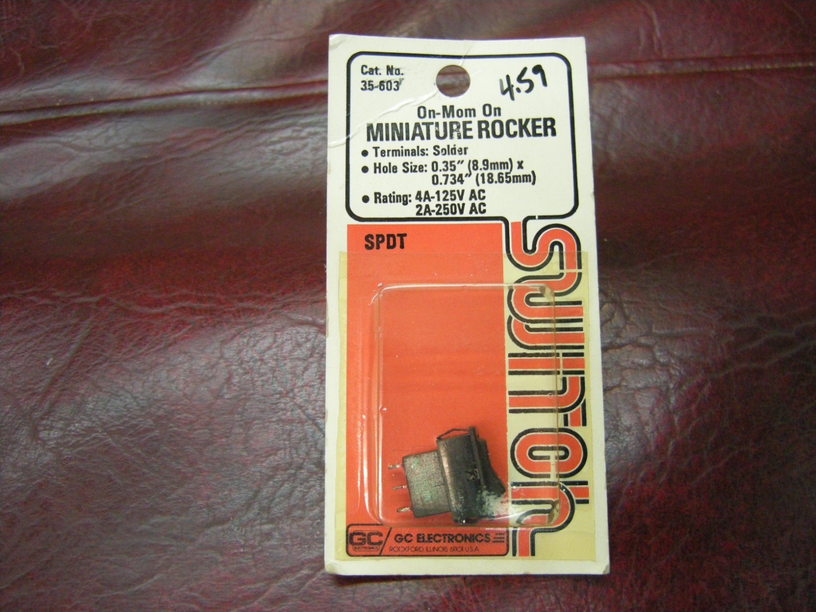 Vintage GC Electronics Miniature Rocker Switch, 125V 4A, 250V 2A, On-Mom On NOS
