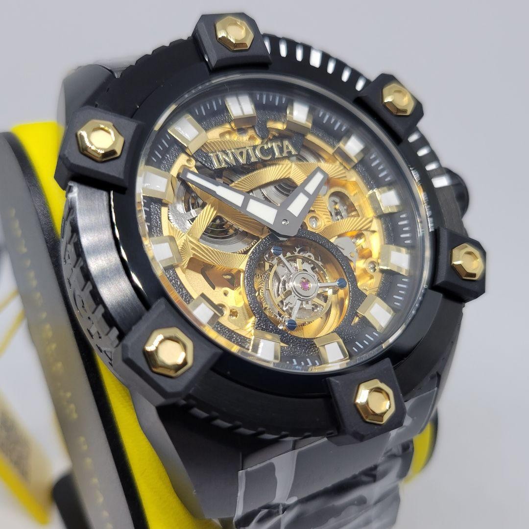Invicta Reserve Grand Octane Tourbillon 56mm Automatic Watch Gold Dial Black Box