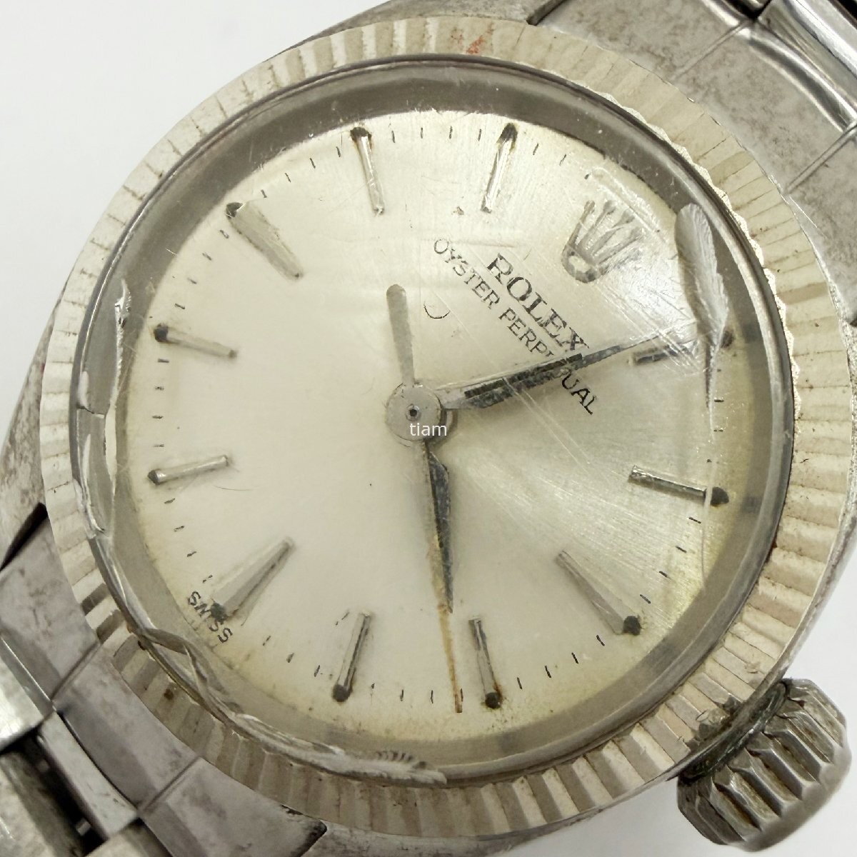 ROLEX 6619 Oyster Perpetual 1963 Automatic White Gold SS Silver