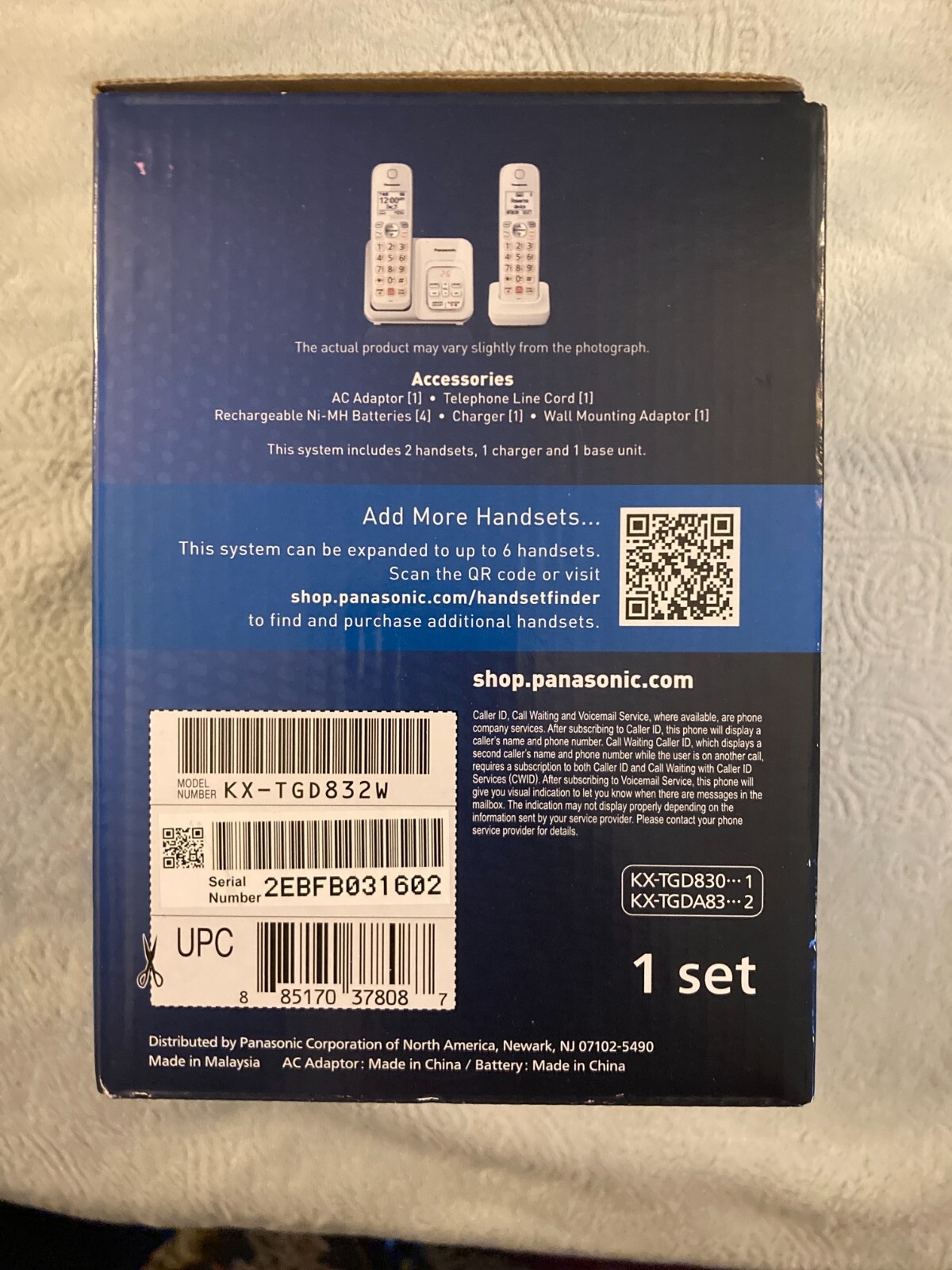 PANASONIC Cordless Phone KX-TGD832 Set (NEW IN BOX) 2 Handsets w/ Base – WHITE