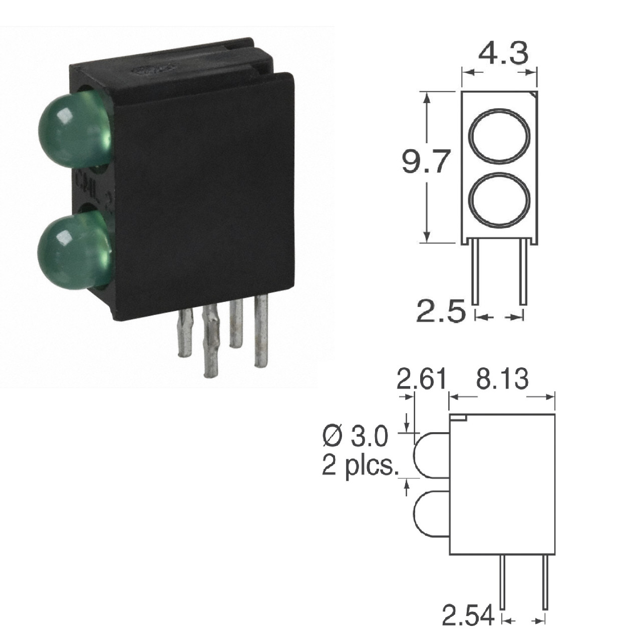 10 PCS VCC LED 3MM BI-LEVEL GREEN Right Angle PCB LED Circuit Board Indicator