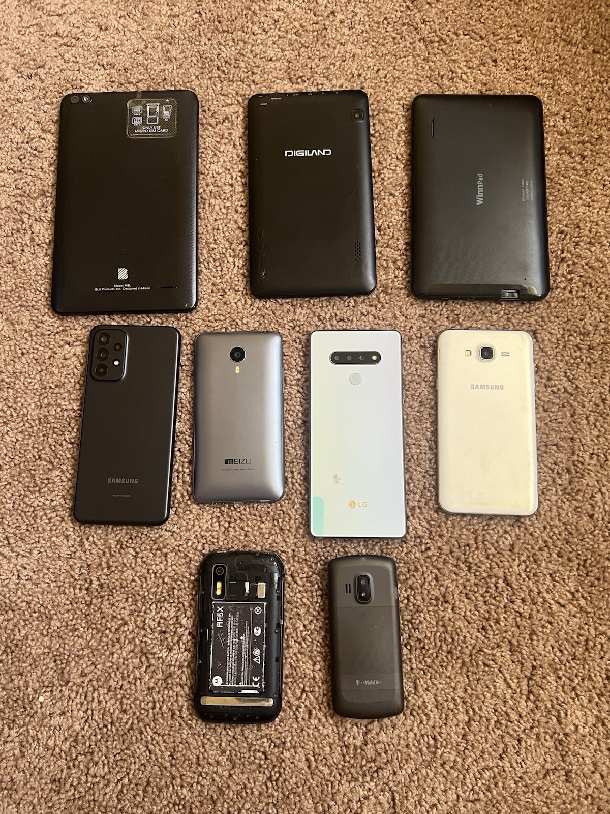 Lot of 9 Android Tablets and Phones Power On Not Fully Tested For Parts Only