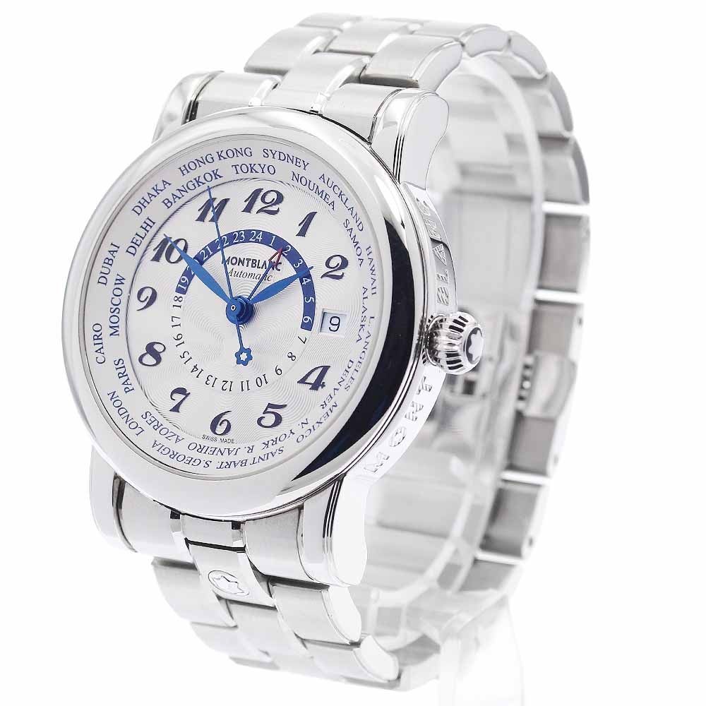 Montblanc 7203 Star World Time Automatic Silver SS Men’s Watch w/Warranty Card
