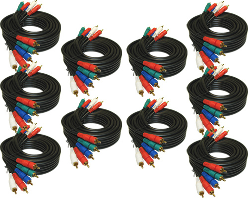 10 COMPONENT RG59 VIDEO CABLES WITH AUDIO 12FT Thick heavy duty cords HD TV DVD