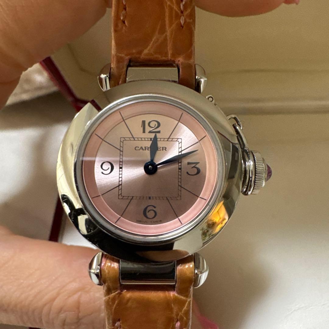 CARTIER Watch Miss Pasha Pink Dial Leather Stainless Steel Sapphire Crystal